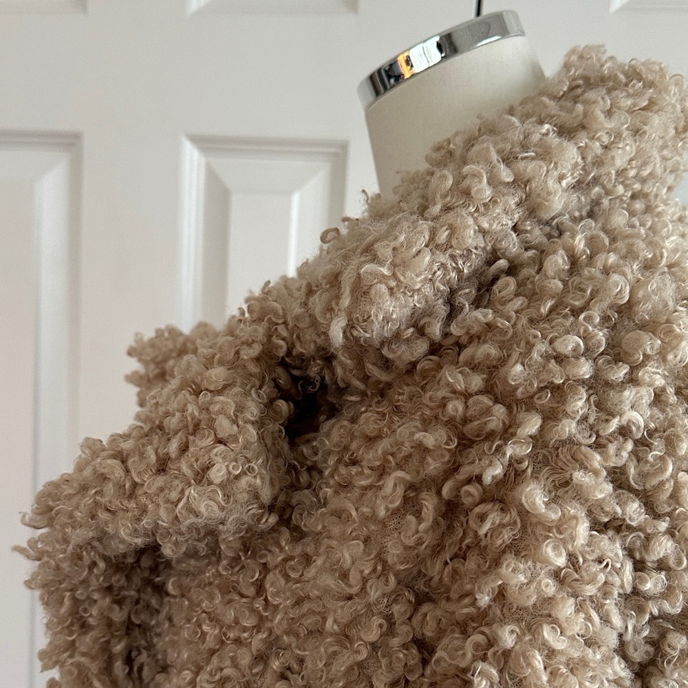 For The Republic Tan Curly Faux Fur Teddy Sherpa Bouclé Cozy Boho Jacket Size M - Picture 11 of 17